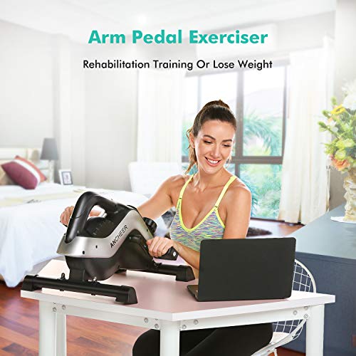 ANCHEER Under Desk Bike Pedal Exerciser - Mini Magnetic Stationary Exercise Bike for Home and Office Fitness, 2-in-1 Peddler Equipment for Knee Leg Arm Strength Training with LCD Monitor