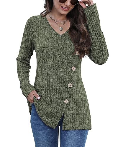 JomeDesign Womens Sweaters Long Sleeve Shirts V Neck Sweatshirt Loose Casual Tunic Tops
