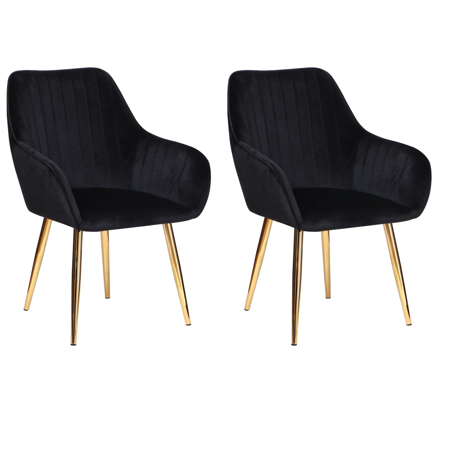 HYGRAD® Set of 2 Velvet Dining Chairs - Upholstered With Gold Legs, Soft Padded For Home, Restaurant, Cafe, Office (Black)