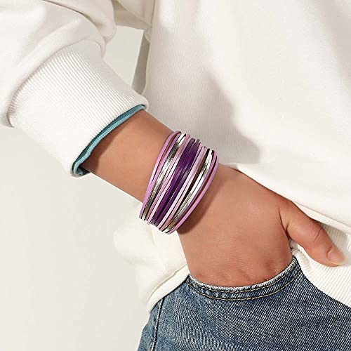 Tecosia Multiple Purple Leahter Bracelets For Women Fashion Resin Stone Love Heart Circle Evil Eye Charm Wrap Bracelet Jewelry #TOP1