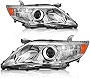 AS 2010 2011 Toyota Camry Headlight Assembly Replacement for 10-11 Toyota Camry Base/LE/XLE Sedan Projector Chrome Housing Amber Reflector Clear Lens Pair