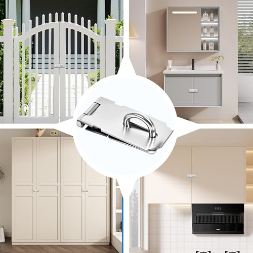 Image of 2 Pcs Door Locks Hasp Latch,3 Inch Stainless Steel Safety Packlock Clasp Hasp Lock Latch,Hasp Lock Latch for Doors,Extra Thick Brushed Finish With Screws (2 Pcs Black Stainless Steel, 3 inch)