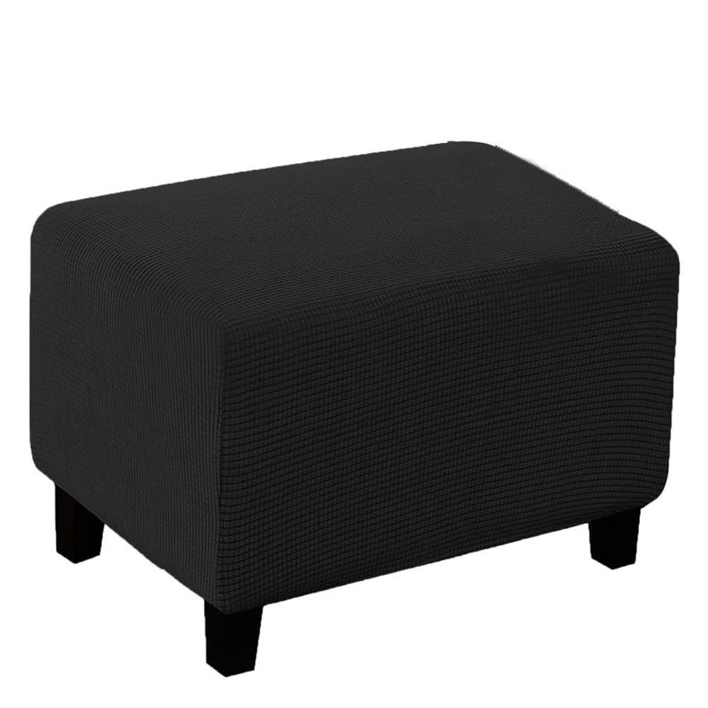 Rectangular Ottoman Cover Stretch Foot Stool Slipcovers Washable Storage Footrest Stool Covers Removable Living Room Furniture Protectors Spandex Jacquard Fabric(Black,L)