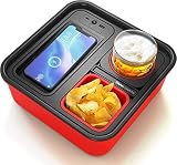 Zigtiger Cup Holder Tray with 1000mAh Wireless Power Bank, Couch/Sofa Drink Caddy with Self Balancing Snack & Cup Holder, Couch Organizer for RV, Car, Game, Sofa, USB A+C Port