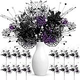 Thiccywoov 12 Pcs Halloween Floral Picks Decorations Halloween Flowers Artificial, 18.5' Spider Floral Picks and Sprays Branches for Festival Table Centerpieces DIY Crafts Vase Arrangement Home Indoor