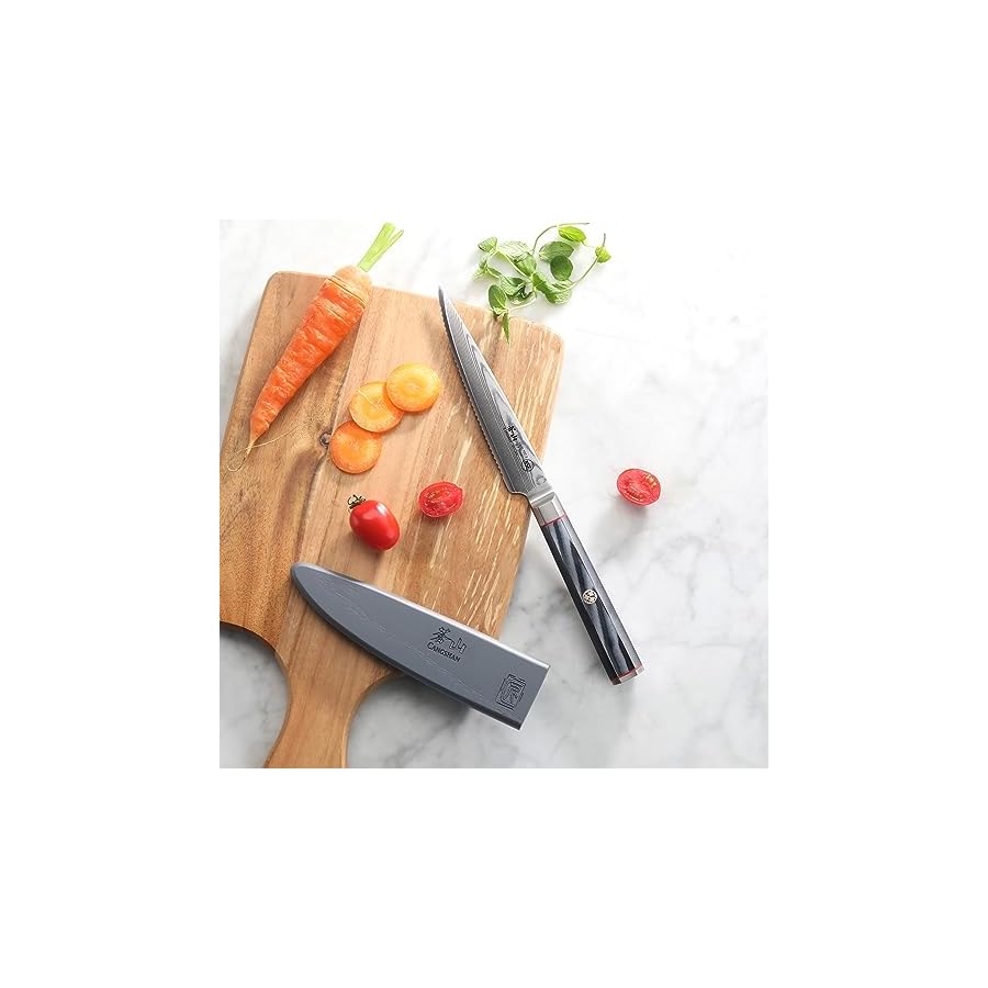 Cangshan-YARI-Series-X-7-Damascus-Steel-5-inch-Serrated-Utility-Knife-with-Sheath Cangshan YARI Series X-7 Damascus Steel 5-inch Serrated Utility Knife with Sheath