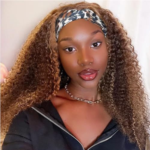 Image of Headband Wig Human Hair Kinky Curly for Black Women 18 Inch Ombre Highlight
