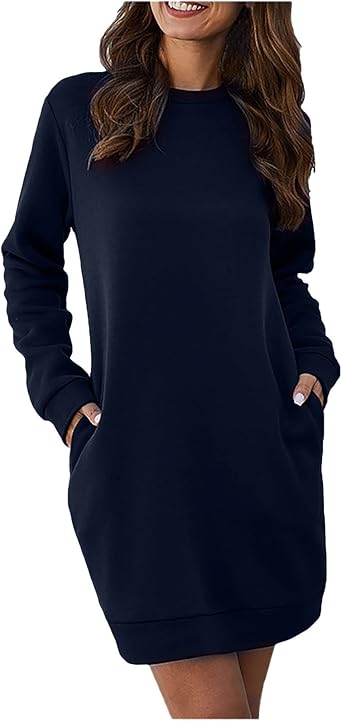 UK Stock Sale Women's Dress Sweet & Cute Dress Ladies Summer Casual Loose Full Sleeve Pocket Rround Collar Solid Dress Fancy Cocktail Dress Party Elegant Swing Dress Maxi A-line Dress