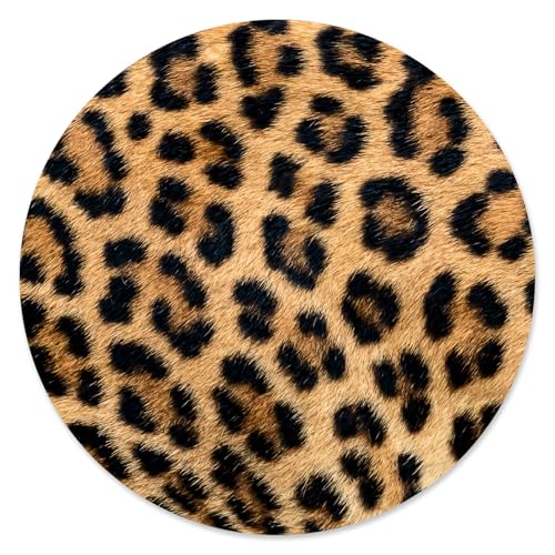 Tapis de Souris au Design léopard I Ø 22 cm Rond I Motif Animal imprimé Pelage I Tapis de Souris pour Bureau Gaming I Plastique Lavable I Antidérapant I dv810