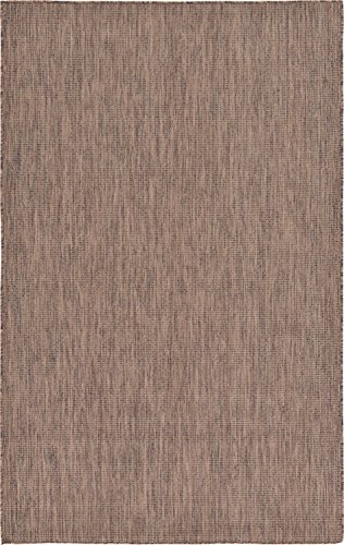 Unique Loom Collection Casual Transitional Solid Heathered Indoor/Outdoor Flatweave Area Rug, 5 Ft X 8 Ft, Light Brown/Brown #TOP6