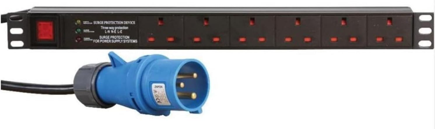 Dynamode 6 Way PDU Extension Lead- 13A Multi Plug Switched Power Distribution Unit (PDU) Rack Mount Charging Station with 2M Cord Cable for Home Office 19 Inch PDU Server Cabinet with Surge Protection