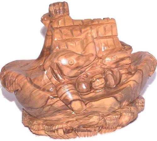Holy Land Market Children Olive Wood Noah Ark - Olive Wood from Bethlehem (9x13 cm OR 3.6 x 5.2 inches).