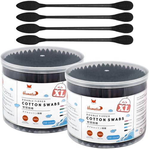 Image of XL Black Thick Cotton Swabs Pointed Precision - 500 Count Extra Large - Pointy Organic Cotton Buds Goth Bathroom Tightly Wrapped Charcoal Tips Paper Stick Cruelty-Free, XL Pointy & Round Black