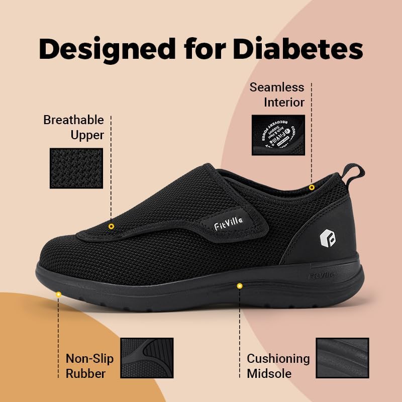 FitVille Diabetic Shoes for Women Extra Wide Walking Shoes Slip-On Orthopedic Shoes with Adjustable Strap for Swollen Feet Neuropathy - EasyTop Wings V2 - Image 4