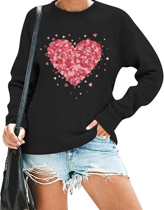 Valentines Sweatshirts for Women Long Sleeve Heart Graphic Pullover Cute XOXO Lover Top