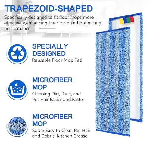 Image of 15 Pack Replacement Microfiber Mop Pad - Universal 17-18 inch Heavy Duty Reusable Refill - Thick Commercial Cleaning Pad for Wet & Dry Use - 18in Flat Mop Head (Trapezoid)