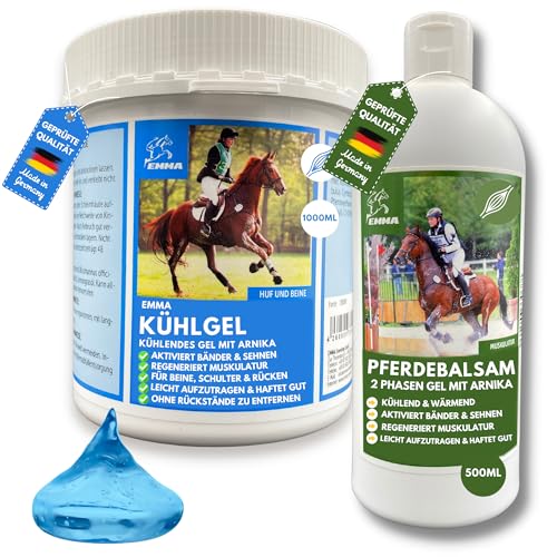 Kühlgel Pferd & Pferdesalbe kühlend & wärmend 1000ml 500 ml mit Arnika Salbe hochkonzentriert I Pferdebalsam wärmend kühlend Gel für Sehnen Muskeln I Kühlsalbe Pferd Pferdesalbe Kalt Warm Arnica Gel