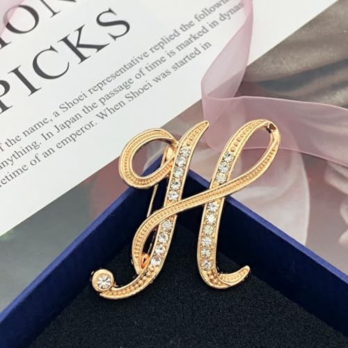 Image of Rhinestone Initial Brooch Pin for Women, Alphabet Gold Letter Brooch A-Z with Crystal, Metal Pin for Hat Bag Dress Suit Accessory for Men