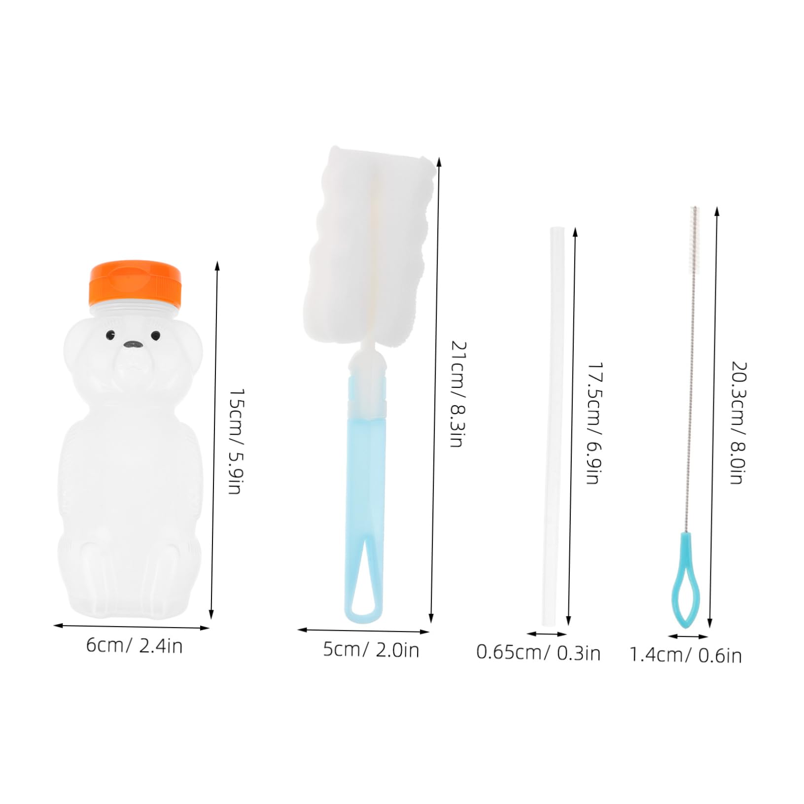 Cabilock Honey Juice Bear Bottles Set 230ml Stainless Steel Straw Milk Cup Cleaning Brush