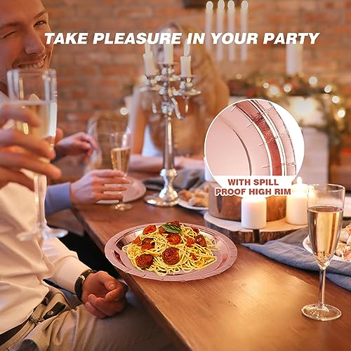 Image of Rose Gold Disposable Paper Plates, 9 Inch Dinner Plates, 50 Count Bulk