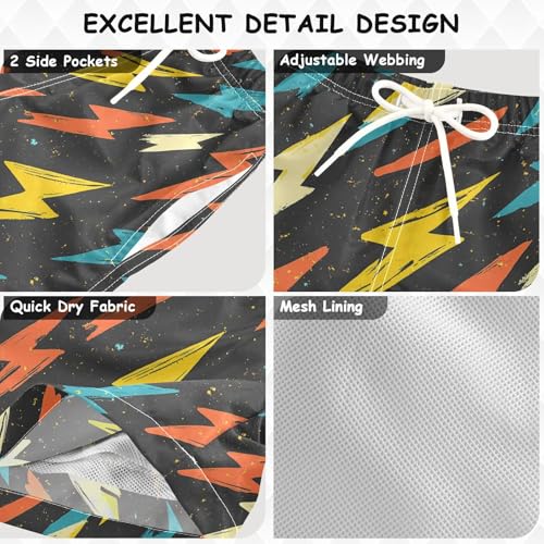 Pigsaly Boys Swim Trunks Abstract Retro Lightning Bolt Colorful Boys Board Shorts Swimsuit Swimwear Summer Bathing Suit 2T3