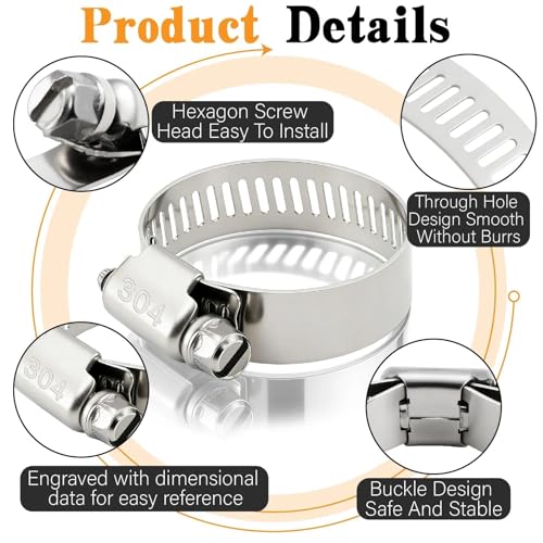 Image of 304 Stainless Steel Worm Gear Hose Clamps Assortment Kit 175PCS 1 /4 to 2 in | 8 Sizes Clamps Set for Radiator,Heater,Automotive, Marine,Fuel Line, Plumbing & DIY, Pipe,Tube, Coolant, Garden W /Case