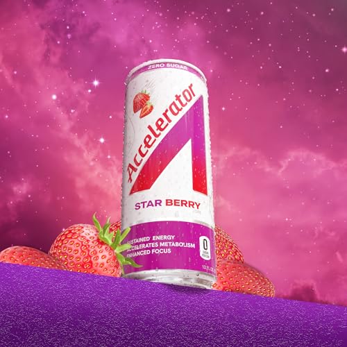 Image of Accelerator Active Energy Drink, Star Berry 12oz can (12 pack) | Zero Sugar, Sustained Energy from 100% Natural Caffeine (200mg from Green Coffee Bean & Green Tea extract)