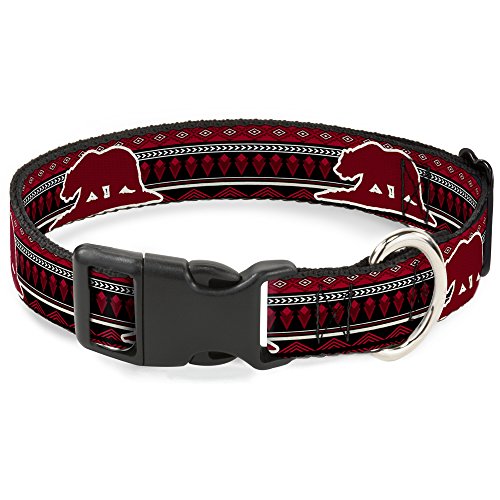 Buckle-Down Plastic Clip Collar - Cali Bear/Aztec4 Black/Dark Reds/Cream - 1/2