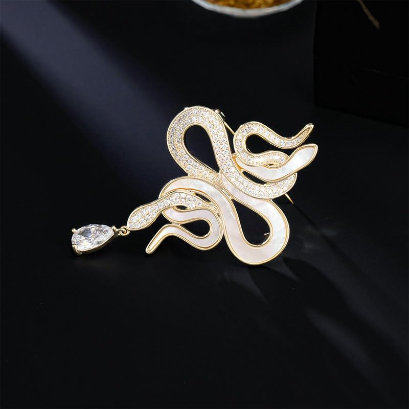 Image of 18k Gold Plated Snake Brooch for Women Zirconia Snake Pin Birthday Holiday Gift for Mother Wife Girlfriend