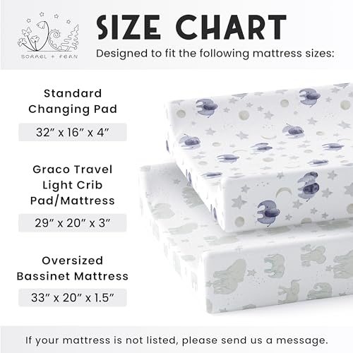 Image of Baby Changing Pad Cover 2-Pack for Boys, Girls (Watercolor Elephant) - Premium Fitted Sheets Baby Diaper Changing Table Cover - Buttery Soft Cotton Blend