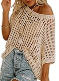 Sidefeel Women's Resort Wear Crochet Tops Hollow Out Pullover Sweater Summer Fashion 2025 Beach Cover Ups Apricot Large