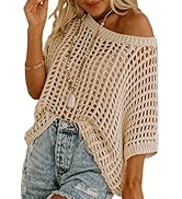 Sidefeel Women's Crochet Tops Short Sleeve Sweater 2024 Fashion Hollow Out Scoop Neck Pullover Kn...