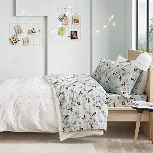 Image of Intelligent Design Cozy Soft 100% Cotton Flannel Print Animals Stars Cute Warm, Ultra Soft Cold Weather Sheet Set Bedding, Twin XL, Seafoam Foxes 3 Piece