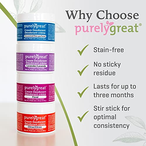 Purelygreat Cream Deodorant, Aluminum-Free, Deodorant Cream For Lasting Odor Control, Vegan, Cruelty-Free Natural Deodorant For Women & Men, Contains No Chemicals, Parabens, Or Bpa, Unscented, 1.76Oz #TOP6
