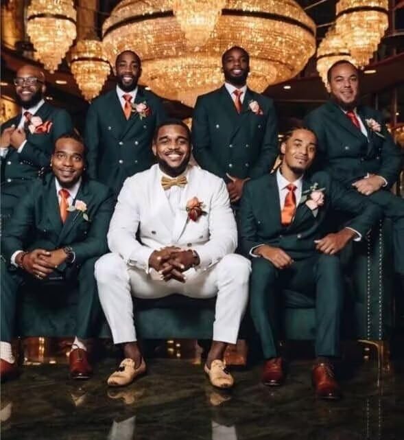 Wangyue Mens Double Breasted Suit 2 Piece Slim Fit Suits for Men Gold Buttons Blazer Pant Set Wedding Prom Formal - Image 4