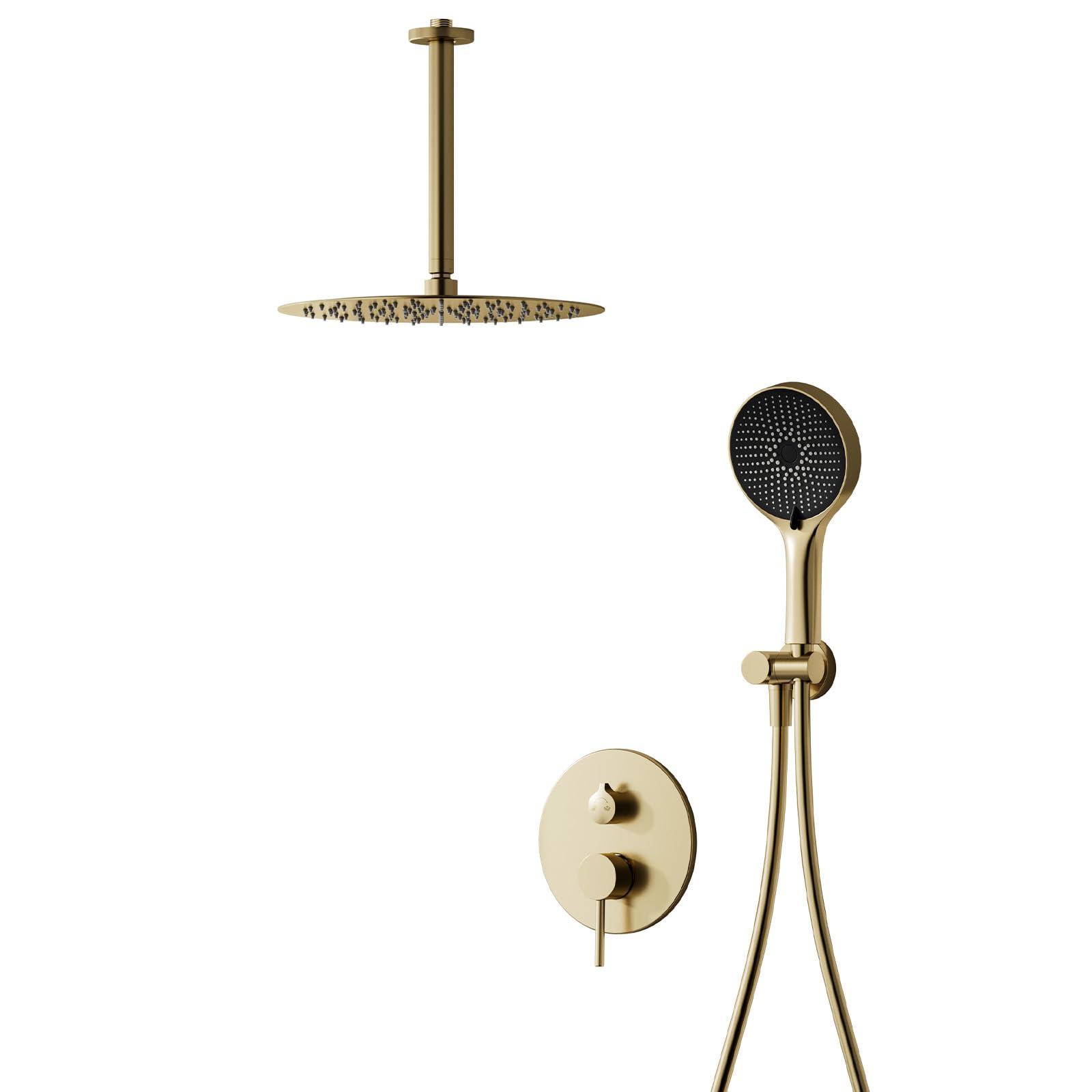 Unterputz Duscharmatur Set, Duschsystem Gold mit 40 cm Regendusche, Messing