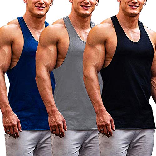 JINIDU Men's 3 Pack Quick Dry Gym Tank Tops Y-Back Workout Muscle Tee