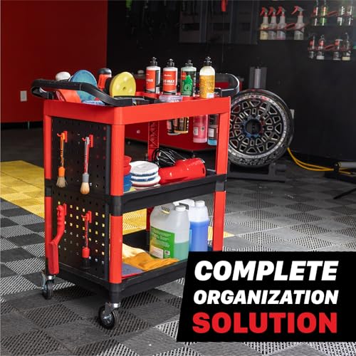 Maxshine Premium Universal Heavy Duty Detailing Cart – 3-Tier Mobile Car Detailing Cart with Locking Casters, Storage Shelves, Brush Holder & Pegboard Organizer – Garage & Mobile Auto Detailing by Maxshine - Used condition - Image 4