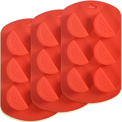 Newk Friut Shaped Silicone Mold, 4 Packs 6- Cavity Watermelon 3D Bakeware Mold, Nonstick Food Grade Mold for Soap, Ice Cube, Candies, Fondant, Chocolate