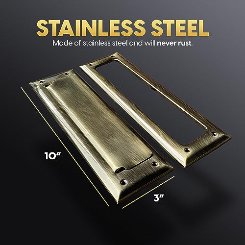 Solid Steel Antique Brass Color with Spring Flap | Mail Slot Fits to Most Doors | Outer Size 10 Inches by 3 inches | Set with Front and Rear Piece and Screws | Easy Installation and Long Lasting…… - Thumbnail 4