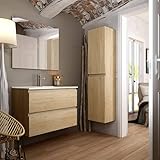 Aquareforma | Mueble de Baño con Lavabo y Espejo | Mueble Baño Modelo Dundee 2 Cajones Suspendido | Muebles de Baño | Diferentes Acabados Color | Varias Medidas (Bamboo, 100 cm)