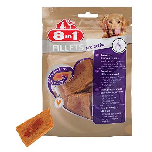 8in1 Fillets Pro Active Hunde-Snack mit Hähnchen, funktionale Leckerlis für Hunde, unterstützt die Mobilität, 80 g Beutel