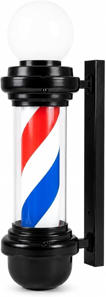 27 Inch Red White Blue Barber Pole Light, LED Rotating Barber Shop Sign, Weather-Resistant Wall Mount Outdoor Salon Sign with US Plug for Hair Salon, Beauty Studio, Storefront