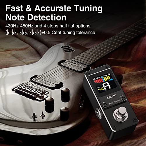 Image of LEKATO Guitar Tuner Pedal with True Bypass, Chromatic Tuner Pedal for Electric Guitar and Bass, Color Display Tuning Pedal with Mute, Pitch and Flat Tuning
