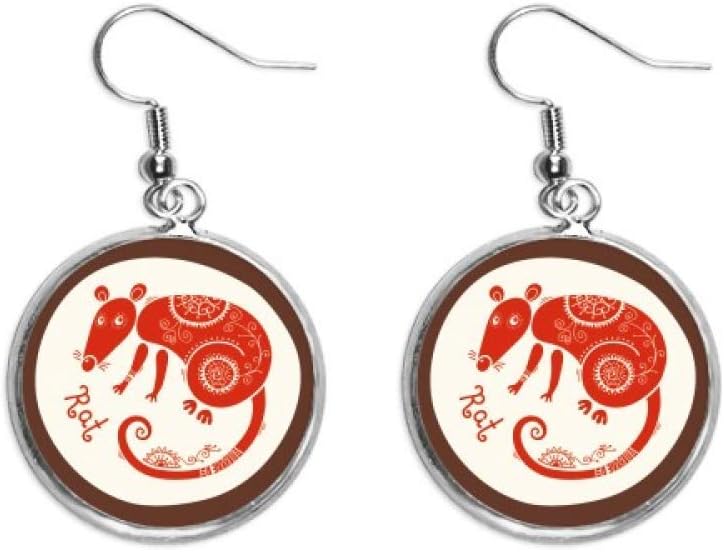 Year Of Rat Animal China Zodiac Red Ear Dangle Silver Drop Earring Jewelry Woman