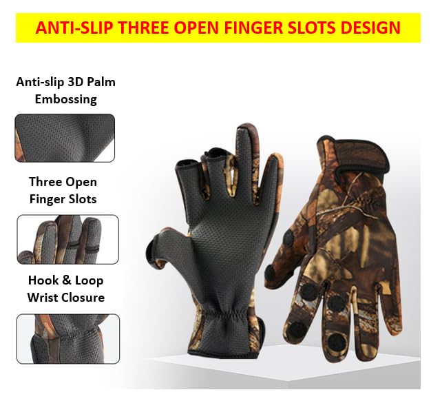 OYSTERBOY Winter Cold Weather Fishing Gloves Warm Insulated Water Repellent for Ice Fishing Fly Fishing Photography Motorcycling Shooting Hiking Outdoor Sports Men Women (Camouflag, Medium)