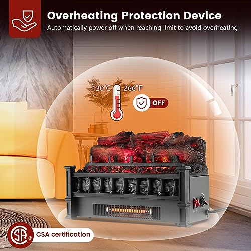 Image of Tangkula 20 Inch Electric Fireplace Log Set with Adjustable Temp, Overheating Protection, Realistic Pinewood Ember Bed, Infrared Quartz Electric Fireplace Insert for Home & Office Decor, 1500W