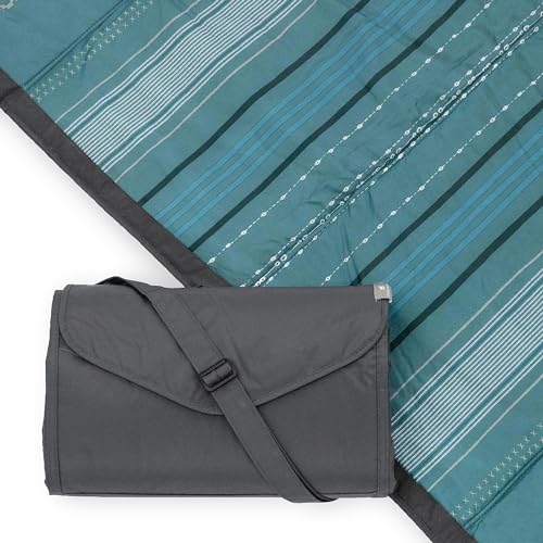 Image of Little Unicorn 5'x5' Outdoor Family Picnic & Beach Blanket | Durable & Water-Resistant Fabric | Compact Fold & Easily Wipes Clean | Zipper Pocket (Shoreline Stripe)