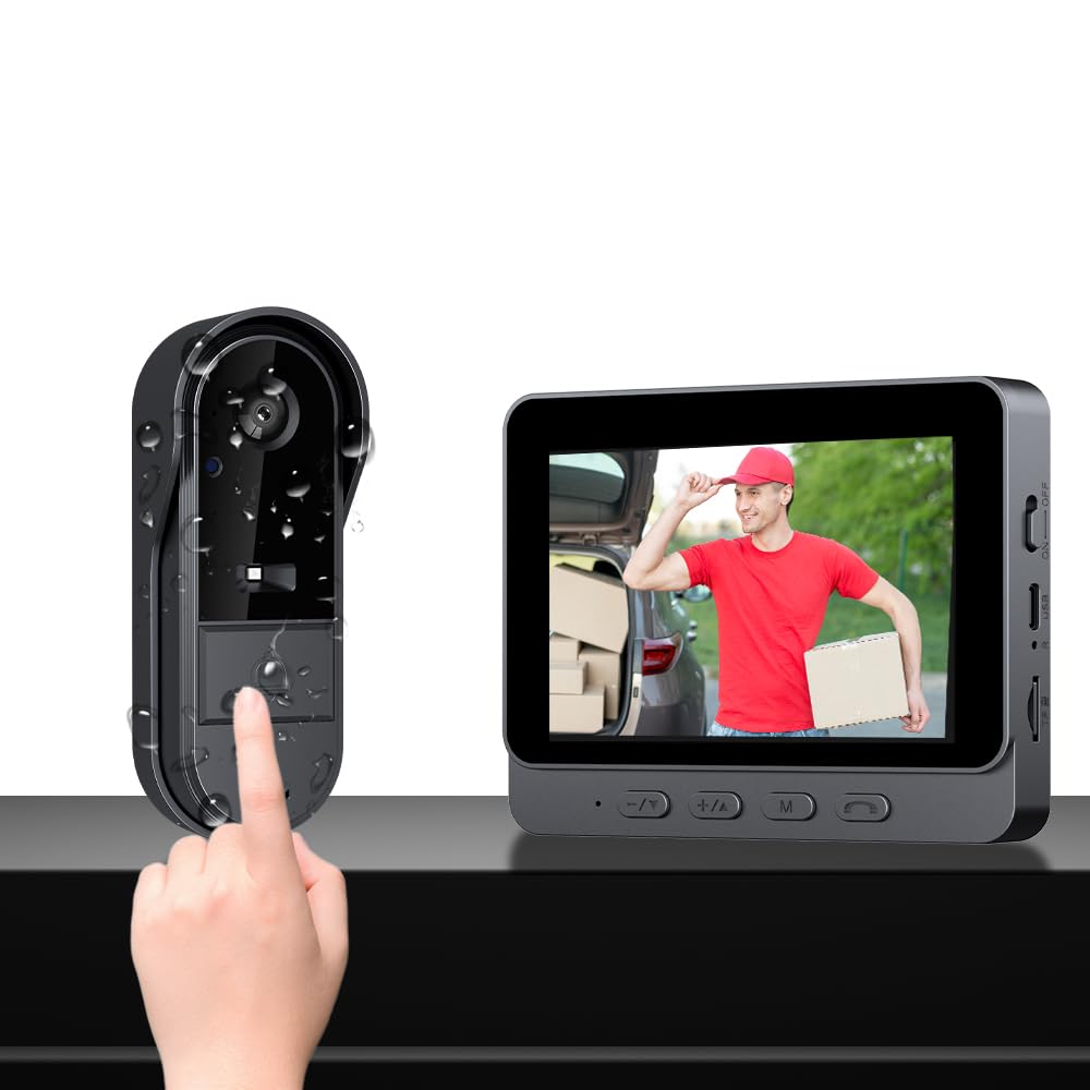 Winnes Timbre de vídeo inalámbrico con Pantalla, cámara de Timbre Exterior 1080P, Compatible con conexión inalámbrica Bluetooth 2.4G, Resistencia al Agua IP65, sin Necesidad de WiFi ni aplicación.