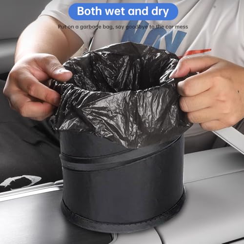 Image of PUXING 2pcs Car Trash Can Car Trash Bin Collapsible Pop-up Car Trash Can Car Trash Bag Portable Garbage Bin with Elastic Band Hanging Multipurpose Trash Bin for for Car /Home(Color:Black)
